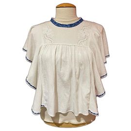 Top Isabel Marant Etoile con Volantes de Algodón Blanco y Azul