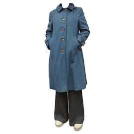 Autre Marque Abrigo azul de lana y nylon con capucha desmontable talla 38