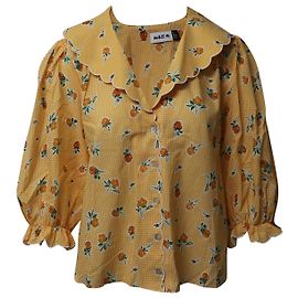 Autre Marque Blusa Rixo con Colletto a quadretti e maniche a sbuffo in cotone giallo