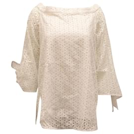 Blusa Tibi Off-Shoulder Eyelet in Cotone Bianco