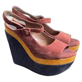 Décolleté Marni Rosso Blu Caramello Camoscio Pelle 41