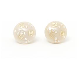 Orecchini Chanel a clip con perle e CC oro color panna