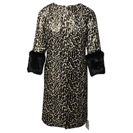 Cappotto Tory Burch in Jacquard Animalier con Maniche in Pelliccia in Seta Multicolor