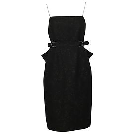 Vestido recto con cinturón en viscosa negra de Bottega Veneta