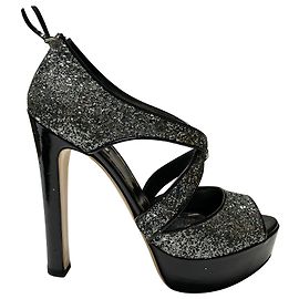 Sandali con plateau decorati con glitter Miu Miu in vernice nera
