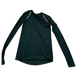 Top Balmain Verde in Viscosa con Bottoni Dorati