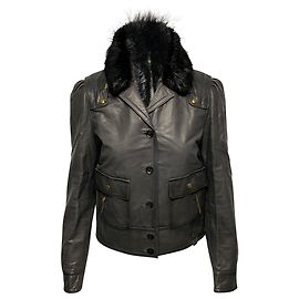 Gucci-Jacke mit Pelzkragen-Detail aus schwarzem Leder
