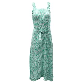 Faithfull The Brand Saint Tropez Kleid mit Blumenmuster und Gürtel in grüner Kunstseide