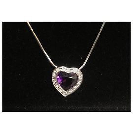 Autre Marque Colar Recarlo com Pingente de Coração de Ametista e Diamantes Ouro Branco