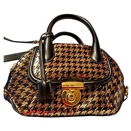 Salvatore Ferragamo Fiamma Convertible Satchel Paillettes Mini Nero Oro