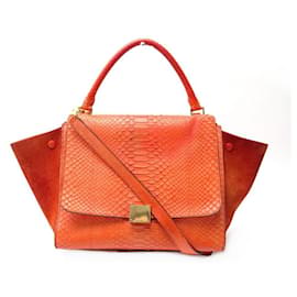 BOLSA CELINE TRAPEZE MM EM PYTHON COURO E CAMURÇA LARANJA BOLSA BANDOULIERE - Céline