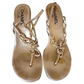 Sandali Infradito Chanel Gioiello Pelle Oro