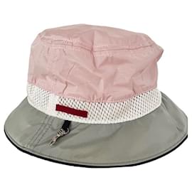 Prada Fischerhut aus Nylon Rosa Weiß Olivgrün