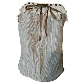Top de Sandro a Rayas Marrón y Blanco de Voile de Algodón