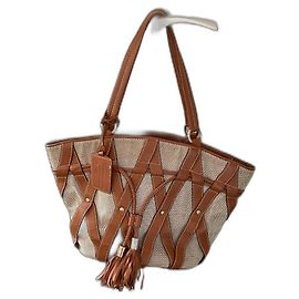 Borsa Lancel Elsa Cabas Twen'y Beige Cognac in Pelle