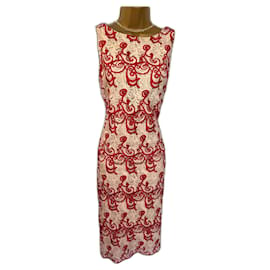 Alice + Olivia Besticktes Kleid Rot und Elfenbein