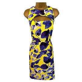 Milly New York Vestido con estampado floral acuarela amarillo y morado