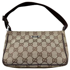 Borsa Baguette Gucci Beige Marrone Monogramma Pelle