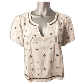 Top bianco in cotone e viscosa con paillettes argento Abercrombie & Fitch