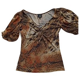 Just Cavalli Stretch Top mit Animal Print und Puffärmeln