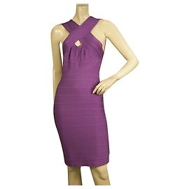 Herve Leger Purple Bandage Bodycon senza maniche Mini abito taglia M