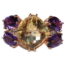 Autre Marque Schmetterling Ring aus Roségold mit Citrin und Amethyst