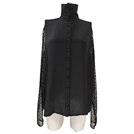 Lemaire Camisa de seda negra con lunares y mangas transparentes