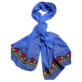 Sciarpa Philippe Model in Mussola di Seta Blu con Ricami