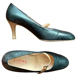 Décolleté Loewe in pelle grigia con tacco in legno
