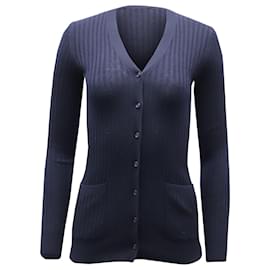 Vince Rib Skinny Cardigan aus marineblauem Kaschmir