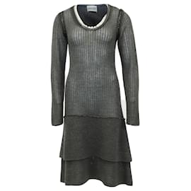 Philosophy di Alberta Ferretti Midikleid mit Kettendetail aus grauer Wolle