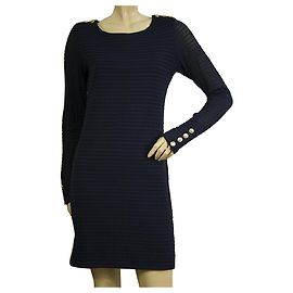 Melissa Odabash Abito aderente a maniche lunghe con bottoni dorati blu con ancora nautica tg L