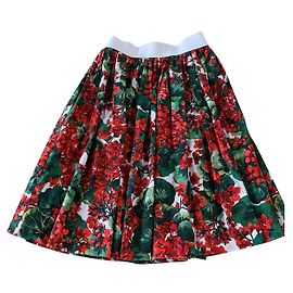 Dolce & Gabbana Saia Midi Floral Vermelha de Algodão