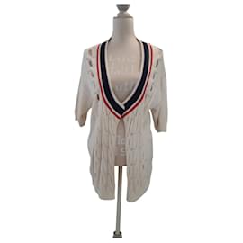 Carven Strickjacke Eggshell aus Baumwolle mit Zopfmuster
