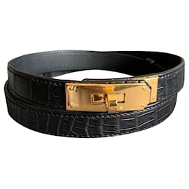 Hermès Kelly Gürtel aus schwarzem Alligatorleder