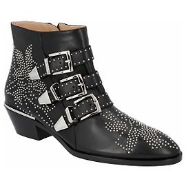 Chloé Susanna kurze Damenstiefel aus schwarzem Leder mit silbernen Nieten
