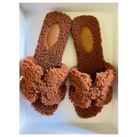 Sandali Hermès Oran Marroni in Lana Taglia 37