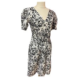 Vestido Agnès b. de algodão preto branco cinza Tamanho 38