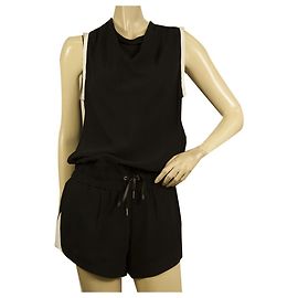 Helmut Lang Nero Bianco Trim Torsion senza maniche pagliaccetto Playsuit Shorts taglia 2