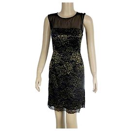 Diane Von Furstenberg Minivestido Nisha de encaje festoneado floral negro y dorado de DvF
