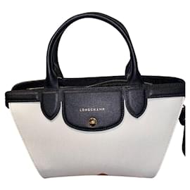 Longchamp Pliage Tricolor Heritage Ledertasche Schwarz Weiß Haselnuss