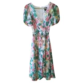 Abito Donna Karan in seta con stampa floreale rosa turchese
