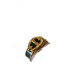 Autre Marque Hermès Bracciale Anello Catena d'Ancora Pelle Reptile Verde Scuro Oro