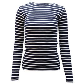 Vince Gestreiftes Langarm-T-Shirt aus marineblauer Baumwolle