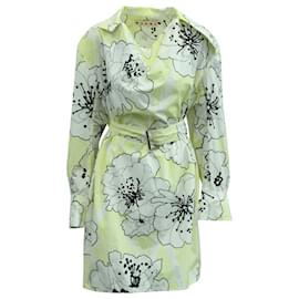 VESTIDO CON CINTURÓN Y FLORES DE MARNI EN ALGODÓN AMARILLO - Marni