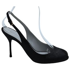 Sergio Rossi Peep Toe Slingback Tacones en cuero texturizado negro