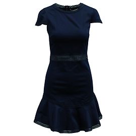 Vestido corto con paneles de encaje en algodón azul marino de Alice + Olivia