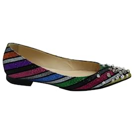 Christian Louboutin Drama Stripe Studded Flats en cuero multicolor