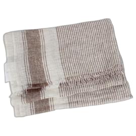 Brunello Cucinelli Sciarpa In Misto Lino A Righe In Beige.