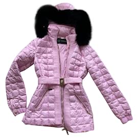 Versace Jacke Rosa mit Daunen und Pelzkragen mit Gürtel